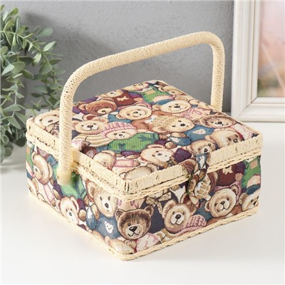 Шкатулка для рукоделия и шитья «Плюшевые медвежата», хранение ниток, иголок, мелочи, 20×20×11 см