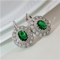 Серьги ювелирная бижутерия коллекция "Дубай", покрытие посеребрение, встака: фианиты, цвет: зеленый и прозрачный, арт.216.228