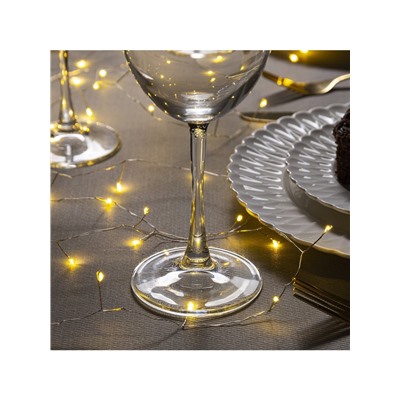 Гирлянда «Мишура» 5 м роса, IP20, серебристая нить, 100 LED, свечение тёплое белое, USB