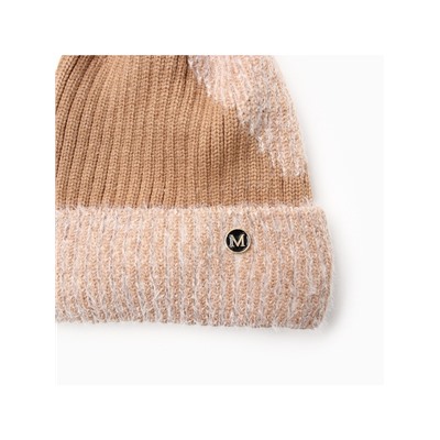 Шапка вязаная с помпоном женская MINAKU, цвет песочный, размер 56-58