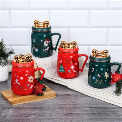 Кружка новогодняя с крышкой /450 мл/ 312 /уп 60/