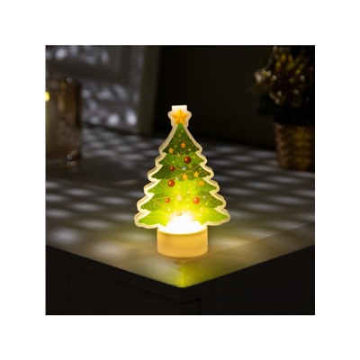 Световая картинка на подставке «Ёлочка», 11 см, 1 LED, от батареек, свечение тёплое белое