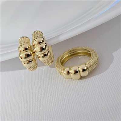 Комплект ювелирной бижутерии Итальянское золото (покрытие желтое 14к), серьги и кольцо 19 р, арт.313.306-19