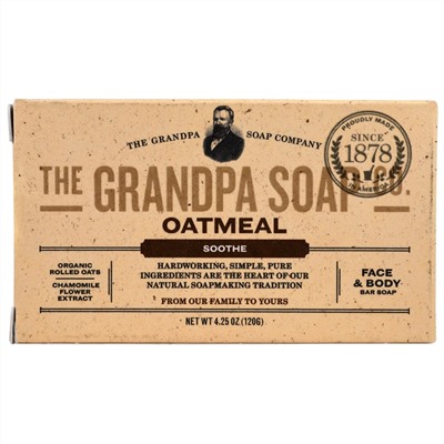 Grandpa's, Кусковое мыло для лица и для тела, успокаивающее, овсяное, 4,25 унции (120 г)