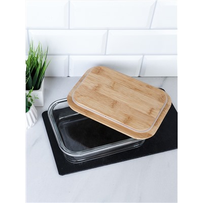 Контейнер прямоугольный крышка бамбук 1000 мл стекло / P1040 /уп 24/