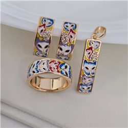Комплект ювелирной бижутерии коллекция "Дубай" серьги, кулон и 17 р покрытие позолота, вставка: эмаль и фианиты, арт.313.245-17