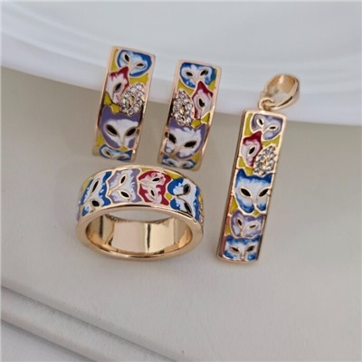Комплект ювелирной бижутерии коллекция "Дубай" серьги, кулон и 17 р покрытие позолота, вставка: эмаль и фианиты, арт.313.245-17