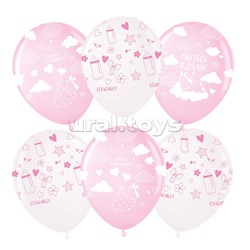 Шар (12''/30 см) Привет, Малышка!, Розовый/Прозрачный, кристалл, 5 ст, 25 шт.