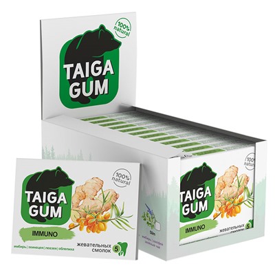 Смолка Taiga Gum IMMUNO (для иммунитета) имбирь, эхинацея, левзея, облепиха 5 смолок
