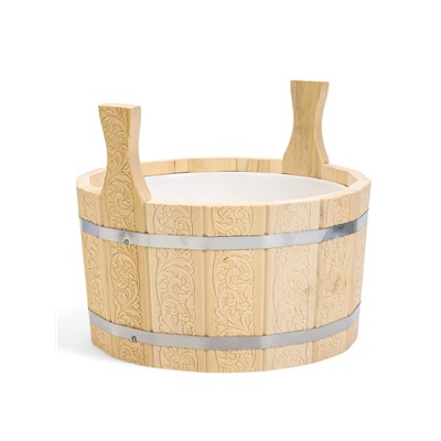 Шайка для бани и сауны «Русский узор», 8 л, деревянная, пластиковая вставка, «Добропаровъ»