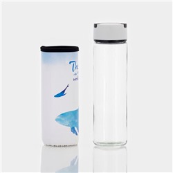 Бутылка для воды «Кит», 500 мл, h=23.5 см, с ручкой, в чехле, стекло, рисунок МИКС