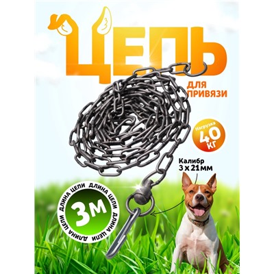 Цепь для привязи собак, 3 м, калибр 3×21 мм, черная