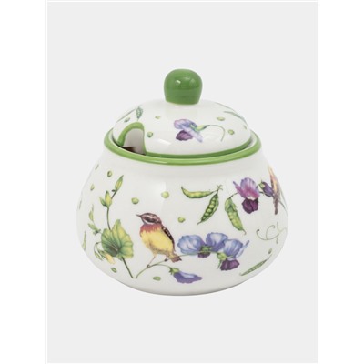 УЦЕНКА Сахарница с ложкой "Зеленый сад" 320 мл, 10x9 см