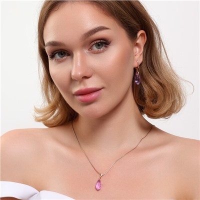 Комплект ювелирной бижутерии коллекция "Дубай" серьги и кулон, покрытие позолота, вставка: искусственный кристалл под Сваровски, цвет: сиреневый, арт.314.829