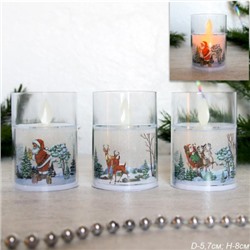 Свеча светодиодная подвижный фитиль в подсвечнике 6х8 см / VFR-109 /уп 12/480/Новогодняя