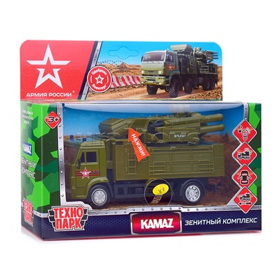 Машина металл Kamaz Армия России 15 см, (двер, подв. дет,свет-звук) инер, в коробке