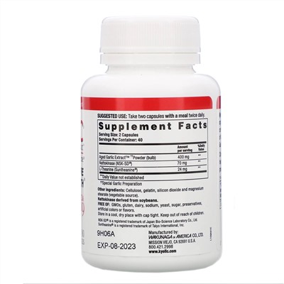 Kyolic, Aged Garlic Extract, формула 109, 80 капсул