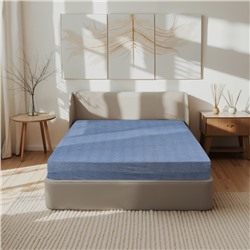 Простыня на резинке 1.5-спальная «Этель» Denim, 160×200+25 см, синяя, жатый хлопок