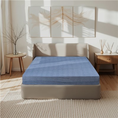 Простыня на резинке 1.5-спальная «Этель» Denim, 160×200+25 см, синяя, жатый хлопок