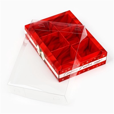 Коробка под 6 конфет с ячейками «Новогодний бант», 10×14.5×3 см