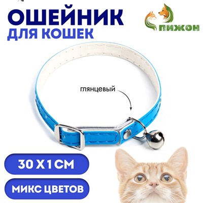 Ошейник глянцевый на резинке, с бубенчиком, 30×1 см, микс цветов