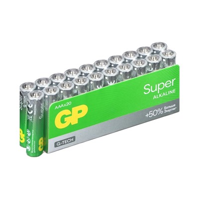 Батарейка алкалиновая GP Super Alkaline G-Tech, AAA, LR03-20BOX, 1.5 В, набор, 20 шт.