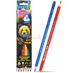Карандаши цветные пластиковые "Triolino.Erase" стираемые, 6 цветов, 2М, диаметр грифеля 3мм
