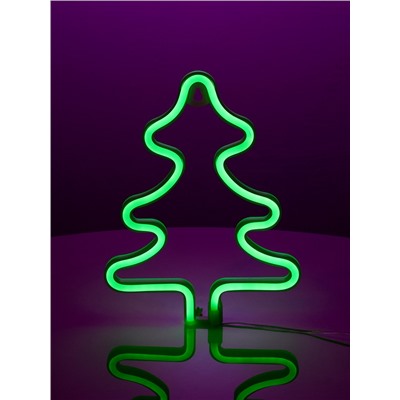 Неоновая вывеска «Ёлка» 20×25 см, батарейки ААх3 (не в комплекте), USB, свечение зелёное