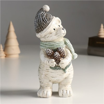 Фигурка полистоун «Медвежонок в шапке и шарфе с охапкой шишек», 7.5×9.5×18.5 см
