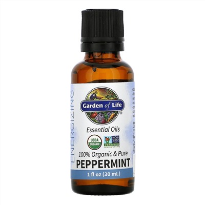 Garden of Life, 100% Organic & Pure, Essential Oils, Energizing, Peppermint, 1 fl oz (30 ml)