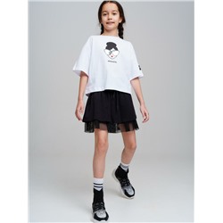 Комплект трикотажный для девочек: фуфайка (футболка), юбка-шорты