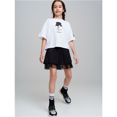 Комплект трикотажный для девочек: фуфайка (футболка), юбка-шорты