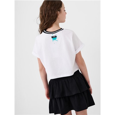 Комплект трикотажный для девочек: джемпер (футболка), юбка-шорты