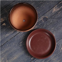 Горшок для цветов «Восток», керамический, с поддоном, 350 мл, коричневый с иероглифом