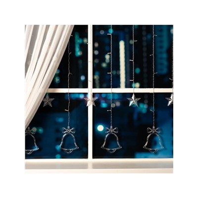 Гирлянда «Бахрома» 2.4×0.9 м с насадками «Колокольчики», IP20, прозрачная нить, 138 LED, свечение мульти, 8 режимов, 220 В