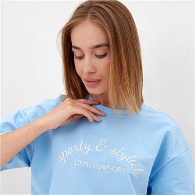 Костюм женский (футболка, шорты) MINAKU: SPORTY & STYLISH, голубой, размер 44