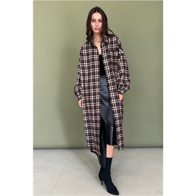 Рубашка удлиненная  AUTUMN046/04/Бордовый, белый