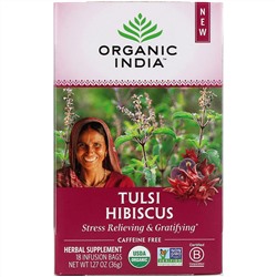 Organic India, Tulsi Tea, Hibiscus, Caffeine-Free, 18 Infusion Bags, 1.27 oz (36 g)