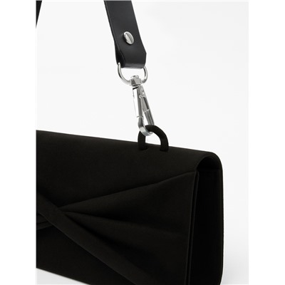 Ручка для сумки из натуральной кожи, с карабинами, 30 ± 2 см × 2.5 см, цвет чёрный/серебряный