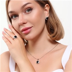 Комплект ювелирная бижутерия серьги, кулон и кольцо 17 р, покрытие: посеребрение, вставка: фианит, цвет: черный и прозрачный, арт.313.105-17