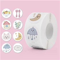 Наклейка бумага «Котик на даче», d=2.5 см, 500 шт. в рулоне, 3×5.5×5.5 см