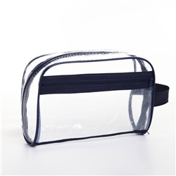 Косметичка на молнии, с ручкой, цвет синий/прозрачный