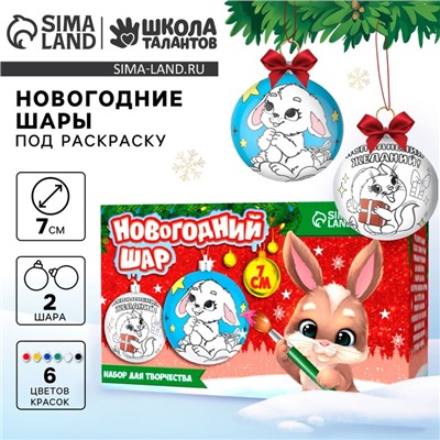 Ёлочные шары под раскраску на новый год «Загадай желание», d=7 см, 2 шт., набор для творчества