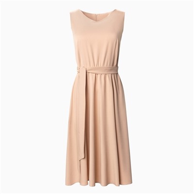 Платье миди женское с поясом MINAKU: Casual collection, бежевое, размер 50