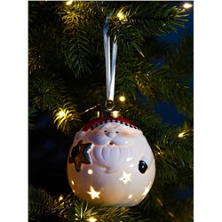 Ёлочный шар с подсветкой «Дед Мороз», 10×8.6×8.6 см, 1 LED, керамика, от батареек LR44×3, керамика, свечение тёплое белое