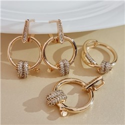 Комплект ювелирной бижутерии коллекция "Дубай" покрытие позолота серьги, кулон и кольцо 19 р, вставка: фианиты, цвет: прозрачный, арт.213.454-19