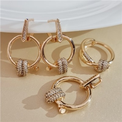 Комплект ювелирной бижутерии коллекция "Дубай" покрытие позолота серьги, кулон и кольцо 19 р, вставка: фианиты, цвет: прозрачный, арт.213.454-19