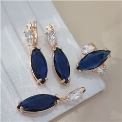 Комплект ювелирной бижутерии коллекция "Дубай" серьги, кулон и кольцо 20 р, покрытие позолота, вставка: стекло и фианиты, цвет: сапфировый и прозрачный, арт.414.246-20