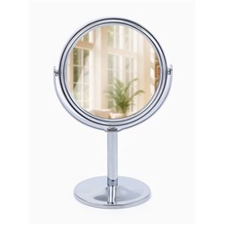 Зеркало настольное, с увеличением х2, двустороннее, 9×14.5 см, (d=7.7 см), металлическое
