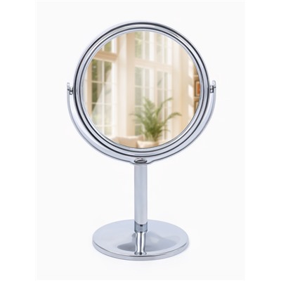 Зеркало настольное, с увеличением х2, двустороннее, 9×14.5 см, (d=7.7 см), металлическое